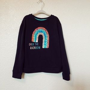 SOLD 6/6X Navy Blue Fleece Pullover Crewneck with a Sequin Rainbow